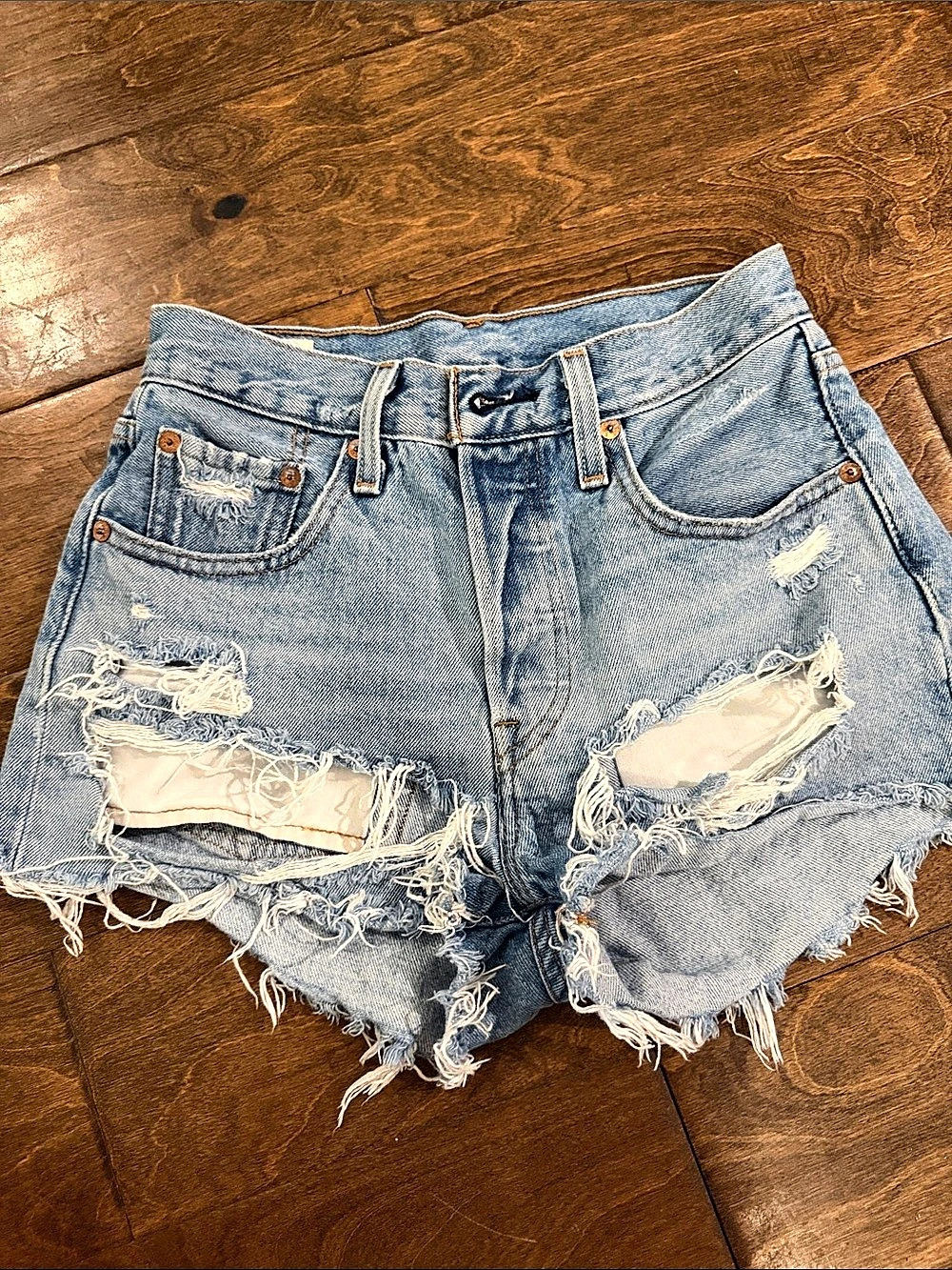 Levi's 501 Distressed Denim Jean Shorts in Blue